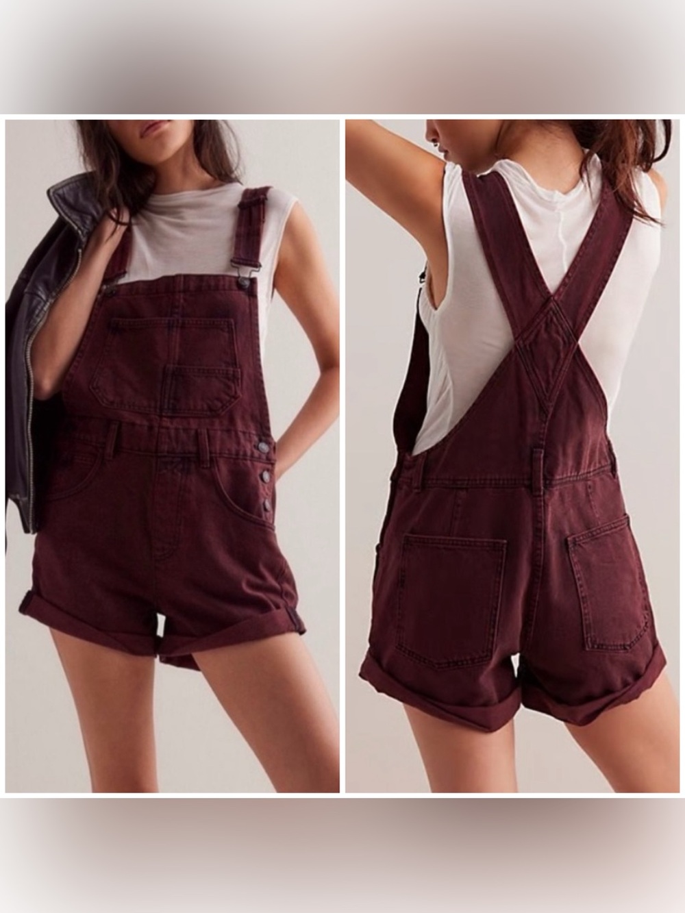 NWOT Free People We The Free Ziggy Shortalls - cherry red burgundy - Small